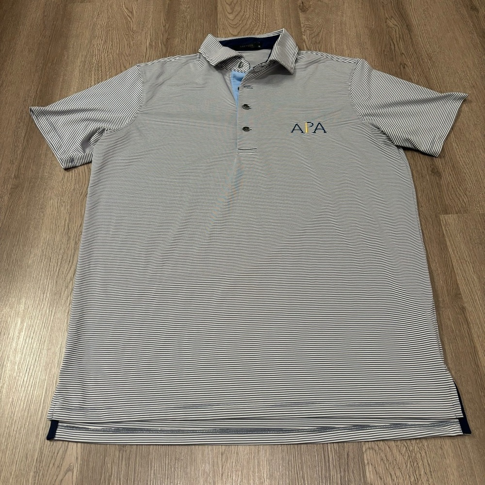 Greyson Golf Performance Polo Blue/White Stripe Men’s Medium Embroidered